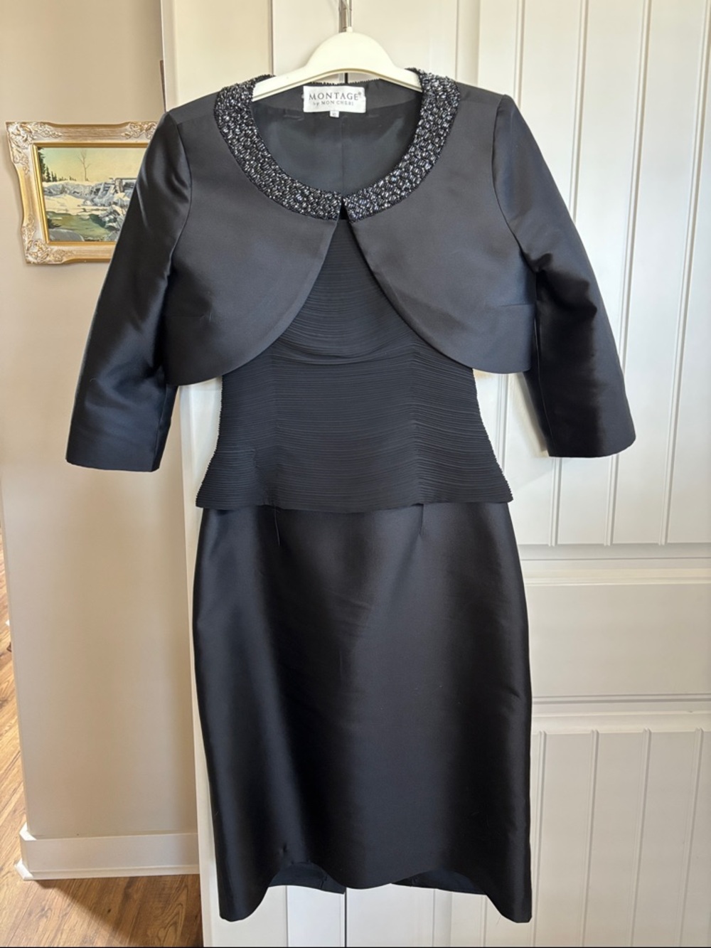 Montage by Mon Cheri Black Strapless Dress with Beaded Bolero